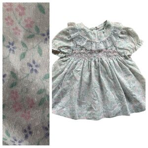 Polly Flinders Pastel Floral Swiss Dot Smocked Embroidered Lace Trim Dress 6-9M